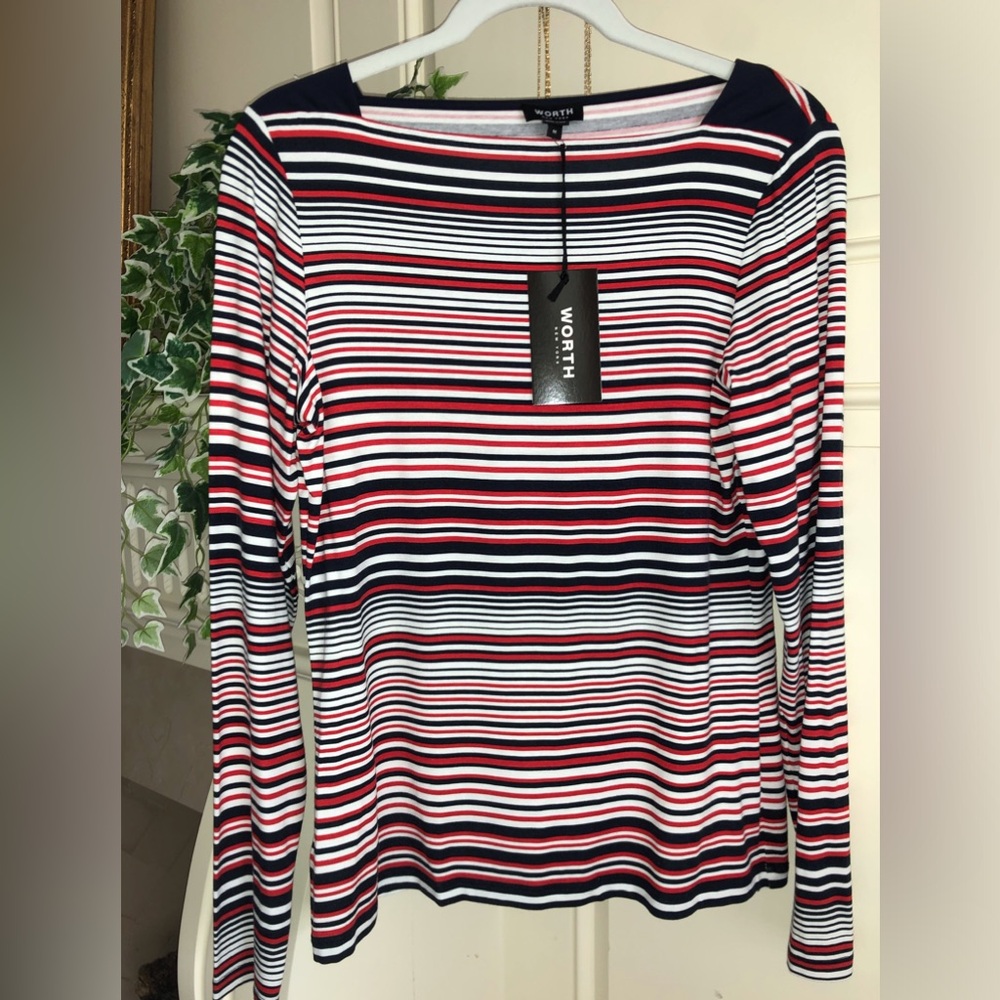 NWT Worth Red, White, and Navy Striped Women's Top